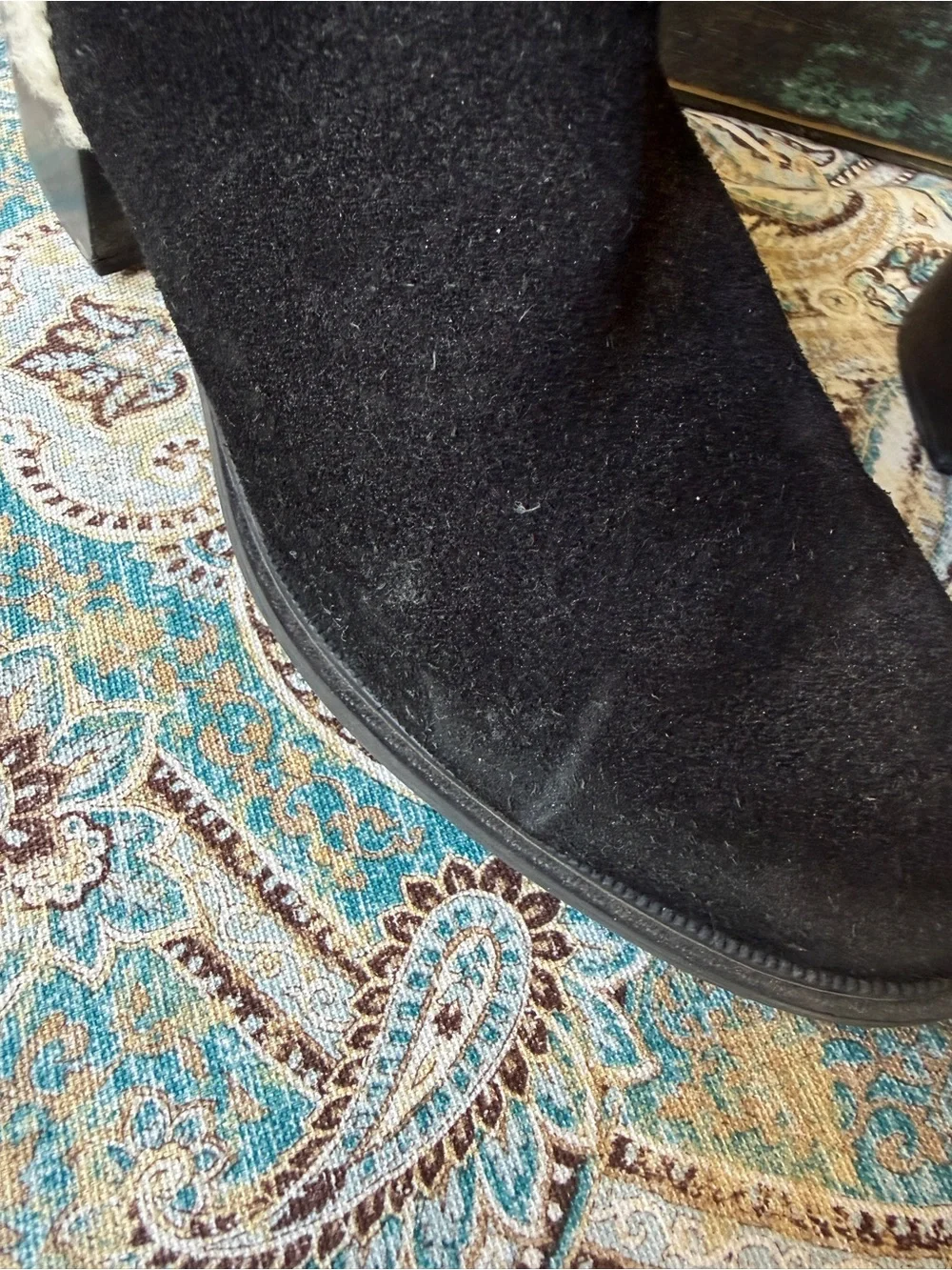 Donald J Pliner Black Suede Shearling Trim Heeled Ankle Boots Women’s 8M Vintage